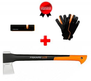 Топор-колун X17 Fiskars + Перчатки 10 размер + Точилка для топоров и ножей  ― PanGospodar