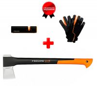 Топор-колун X17 Fiskars + Перчатки 10 размер + Точилка для топоров и ножей 